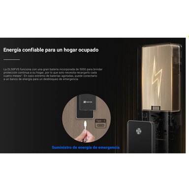 CERRADURA INTELIGENTE EZVIZ DL50FVS RECONOCIMIENTO FACIAL MÚLTIPLE MÉTODO DE DESBLOQUEO PANTALLA - 5