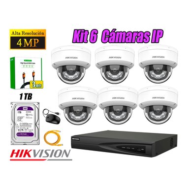 KIT 6 CÁMARA SEGURIDAD HIKVISION IP POE 4MP DOMO AUDIO ANTIVANDÁLICO DISCO 1TB - 1