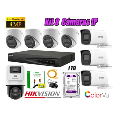 KIT 8 CÁMARA SEGURIDAD HIKVISION IP POE 4MP COLORVU 1 CÁMARA PTZ DETECCIÓN PERSONA 1TB - 1