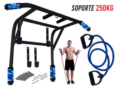 BARRA CROM FIT FONDO 2 EN 1 CALISTENIA PARALELA + LIGA RESISTENCIA - 2