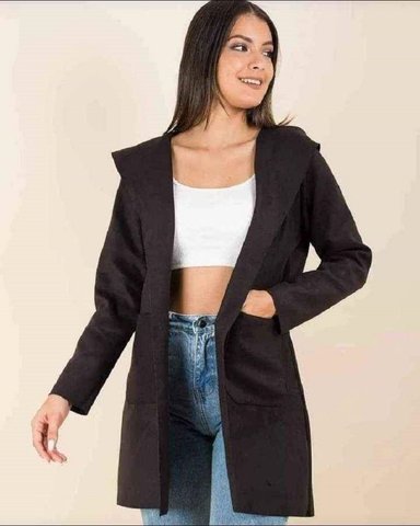 ABRIGO PAÑO MUJER SACO CAPA LARGA NEGRO - 2