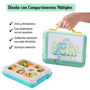 TAPER LONCHERA A PRUEBA DE FUGAS TIPO BENTGO SIN BPA MODELO DINOSAURIO - 5