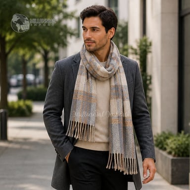 MAXI BUFANDA CHALINA SUAVE UNISEX 185CM X 72CM DISEÑO A CUADROS GRIS - 4