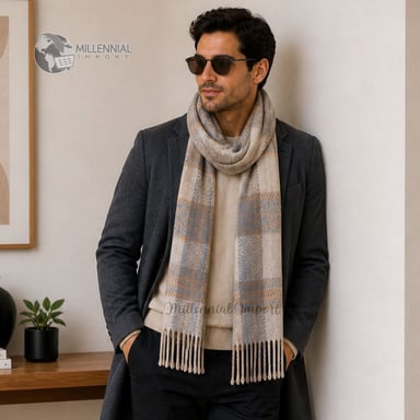MAXI BUFANDA CHALINA SUAVE UNISEX 185CM X 72CM DISEÑO A CUADROS GRIS - 5