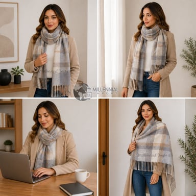 MAXI BUFANDA CHALINA SUAVE UNISEX 185CM X 72CM DISEÑO A CUADROS GRIS - 6