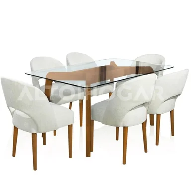JUEGO DE COMEDOR 6 SILLAS MYA CREMA MADERA TORNILLO - 4