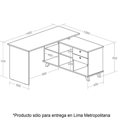 ESCRITORIO MODERNO TU MESITA ALANA 145 CM X 128 CM NEGRO/DUNAEN L - 3