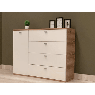 COMODA TU MESITA DAKAR CLASICA HAYA 1 PUERTA 4 CAJONES BLANCO - 1
