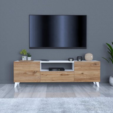 MESA DE TV TU MESITA KATRINA CLÁSICA BLANCO NATURAL 3 PUERTAS - 1