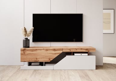 MESA DE TV MODERNA ALEXIS 2 PUERTAS COLOR BLANCO/ROBLE TU MESITA - 2