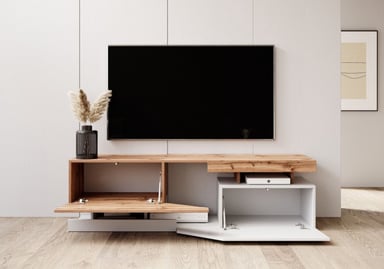 MESA DE TV MODERNA ALEXIS 2 PUERTAS COLOR BLANCO/ROBLE TU MESITA - 3