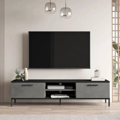 MESA DE TV MODERNA MISKA COLOR NEGRO/GRIS 2 PUERTAS TU MESITA - 1