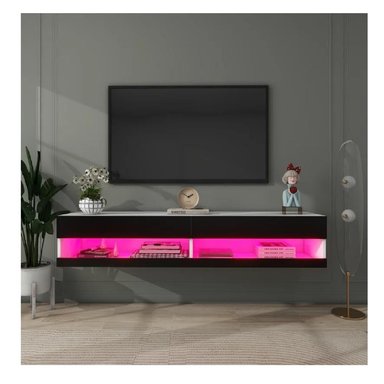 MESA DE TV FLOTANTE 77' TU MESITA LORIA MELAMINA 18MM 2 PUERTAS COLOR NEGRO/BLANCO LED - 1