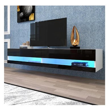MESA DE TV FLOTANTE 77' TU MESITA LORIA MELAMINA 18MM 2 PUERTAS COLOR NEGRO/BLANCO LED - 2
