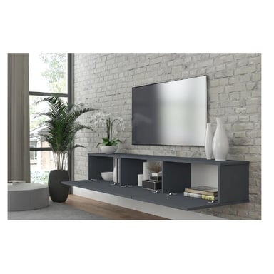 MESA DE TV FLOTANTE 75' TU MESITA SIGRID MELAMINA 18MM COLOR GRIS OSCURO 3 PUERTAS - 2