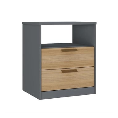 MESA DE NOCHE FERMÍN TU MESITA MELAMINA 18MM COLOR GRIS OSCURO/ROBLE 2 CAJONES - 3