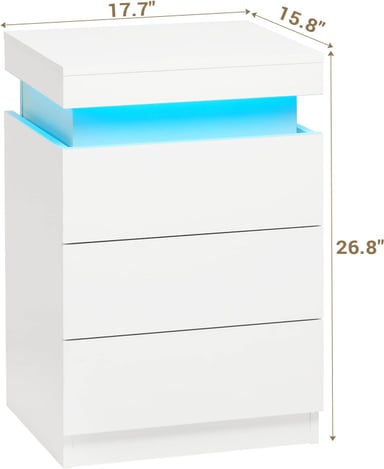 VELADOR MESA DE NOCHE TAMARIS COLOR BLANCO CON LUCES LED TU MESITA 3 CAJONES - 5