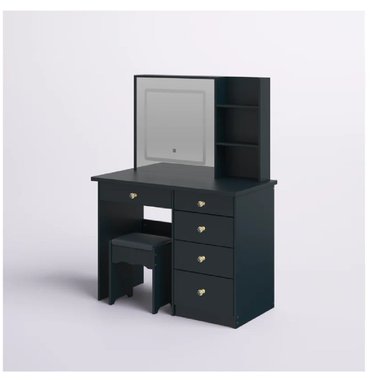 TOCADOR JUVENIL TU MESITA JISA COLOR NEGRO 5 CAJONES ESPEJO LED - 2