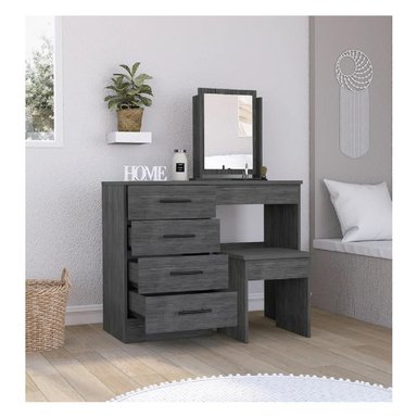 TOCADOR CLÁSICO TU MESITA NEMO COLOR GRIS OSCURO 4 CAJONES MAS ESPEJO - 3