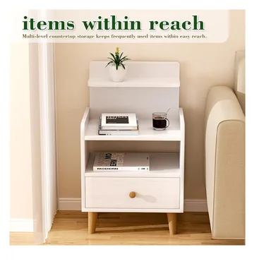 MESA DE NOCHE MULTIUSOS YIDA COLOR BLANCO 1 CAJON MAS REPISAS TU MESITA - 2