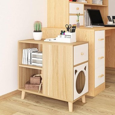 MESA LATERAL CON ESPACIO PARA GATO MODERNO COOPER PANELA/BLANCO TU MESITA - 1