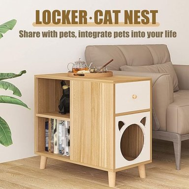 MESA LATERAL CON ESPACIO PARA GATO MODERNO COOPER PANELA/BLANCO TU MESITA - 2