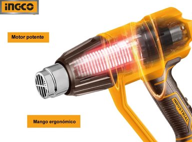 SET DE HERRAMIENTAS INGCO PISTOLA DE CALOR 2000 WATTS + 4 ACCESORIOS HG200078 - 2