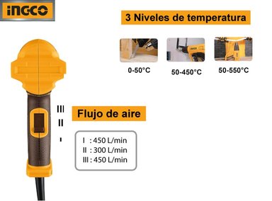 SET DE HERRAMIENTAS INGCO PISTOLA DE CALOR 2000 WATTS + 4 ACCESORIOS HG200078 - 3