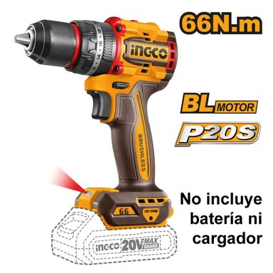TALADRO ATORNILLADOR INGCO CIDLI206681 PERCUTOR BRUSHLESS CHUCK METÁLICO 20V 66NM - 2