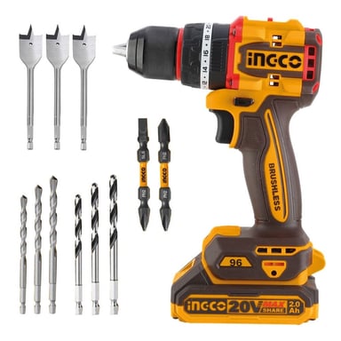 TALADRO PERCUTOR BRUSHLESS CHUCK METÁLICO INGCO 20V 96NM + BATERÍAS + ACCESORIOS CIDLI20968 - 2