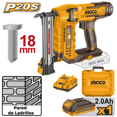 CLAVADORA INGCO 20V 18MM + BATERÍA + CARGADOR CSTLI3808 - 1