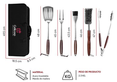 SET ACCESORIOS PARRILLA GRILLCORP 2017246 ACERO PROFESIONAL UTENSILIOS PARRILLEROS 6 PIEZAS - 3