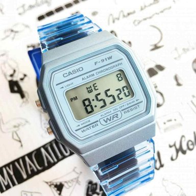 RELOJ CASIO MUJER DIGITAL TRANSPARENTE AZUL F91WS-2 - 3