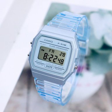 RELOJ CASIO MUJER DIGITAL TRANSPARENTE AZUL F91WS-2 - 4