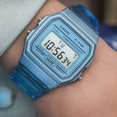 RELOJ CASIO MUJER DIGITAL TRANSPARENTE AZUL F91WS-2 - 6