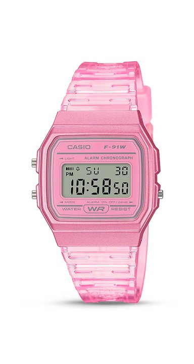 RELOJ CASIO MUJER DIGITAL CASUAL TRANSPARENTE ROSA F91WS-4 ROSADO - 1