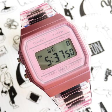 RELOJ CASIO MUJER DIGITAL CASUAL TRANSPARENTE ROSA F91WS-4 ROSADO - 6