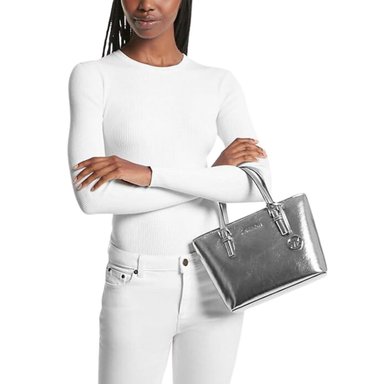 CARTERA MICHAEL KORS 35H3GTVT0M PRIMROSE PLATEADO DOBLE ASA XS METALLIC TOP-ZIP TOTE BAG - 4