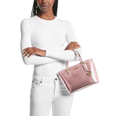 CARTERA MICHAEL KORS ZIP TOTE ROSADO DOBLE ASA XS METALLIC TOP- BAG - 4