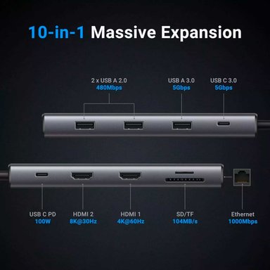 ADAPTADOR UGREEN REVODOK PRO 210 10 IN 1 USB C CM639-15534 - 2