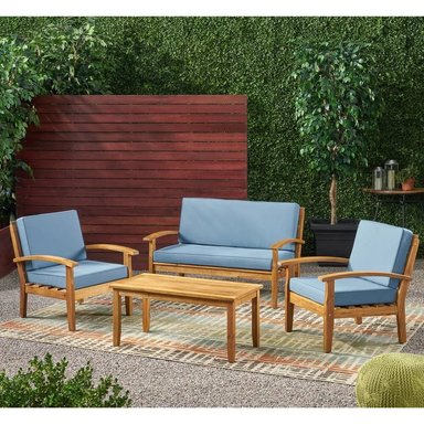 SET JUEGO SALA TERRAZA JARDIN HOME PREMIUM PALOMA 2 1 1 CELESTE + MESA CENTRO - 2