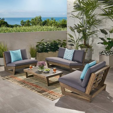 SET JUEGO SALA TERRAZA JARDIN HOME PREMIUM FORE 2 1 1 GRIS + MESA CENTRO - 2