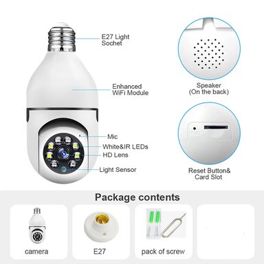 FOCO CÁMARA DE SEGURIDAD INTELIGENTE CON VISIÓN NOCTURNA Y ALTAVOZ - 2