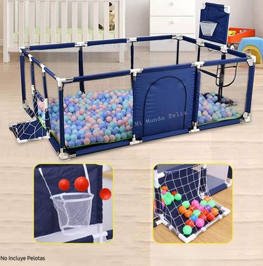 CORRAL PARA BEBE DE JUEGOS PLEGABLE CON NET BASKET ARCO AZUL - 1