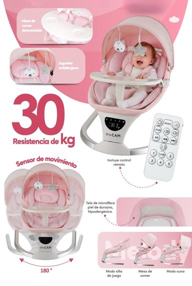 MECEDORA PARA BEBE ELECTRICA CON SENSOR MOVIMIENTO ROSA - 3