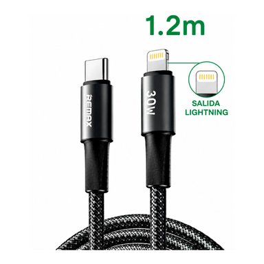 CABLE REMAX CB25 USB-C A LIGHTNING NEGRO 30W CARGA RÁPIDA - 1