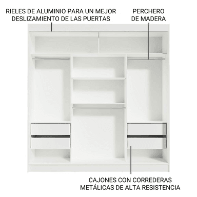 ROPERO RENO 3 PUERTAS CORREDIZAS 4 CAJONES - 3