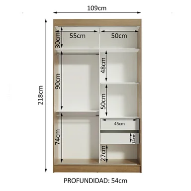 ROPERO MADESA 10971E TOKIO CORREDIZAS 1 ESPEJO 2 PUERTAS 2 CAJONES - 2