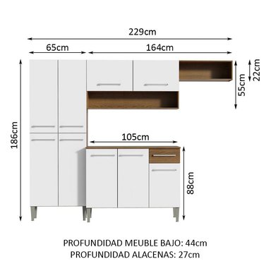 MUEBLE DE COCINA MADESA EMILLY 1 CAJÓN TOP 229 CM - 3