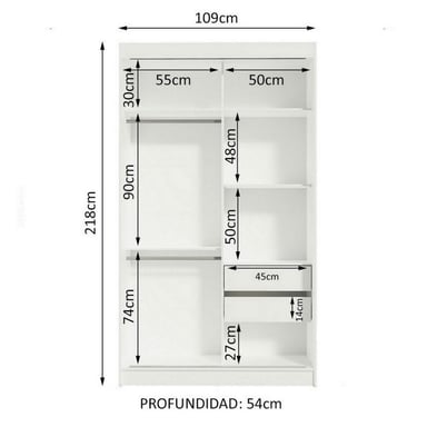ROPERO MADESA 1097CB 2 PUERTAS 2 CAJONES NEGRO TOKIO CORREDIZAS - 4